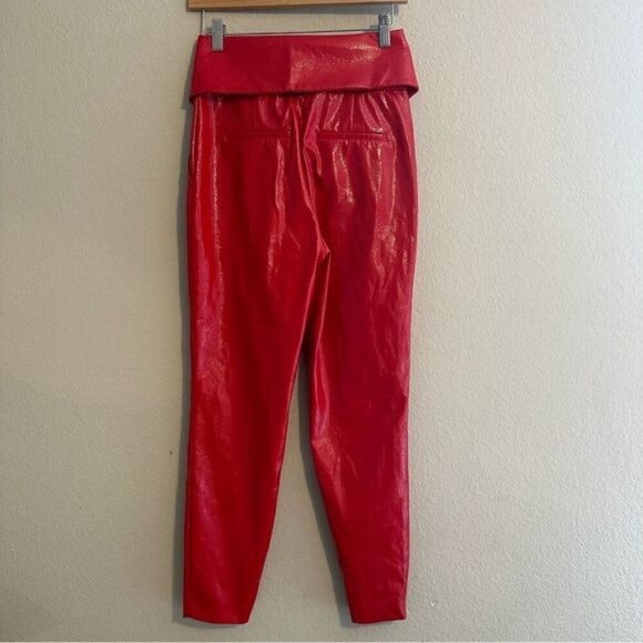 Bcbgmaxazria Size Xxs Red Faux Leather Fold Over Waist Peplum Pants - Picture 3 of 12